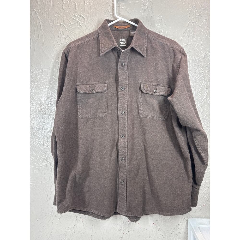 Timberland Mens Long Sleeve Brown‎ Button Up Fleece Shirt Cabincore Size Large